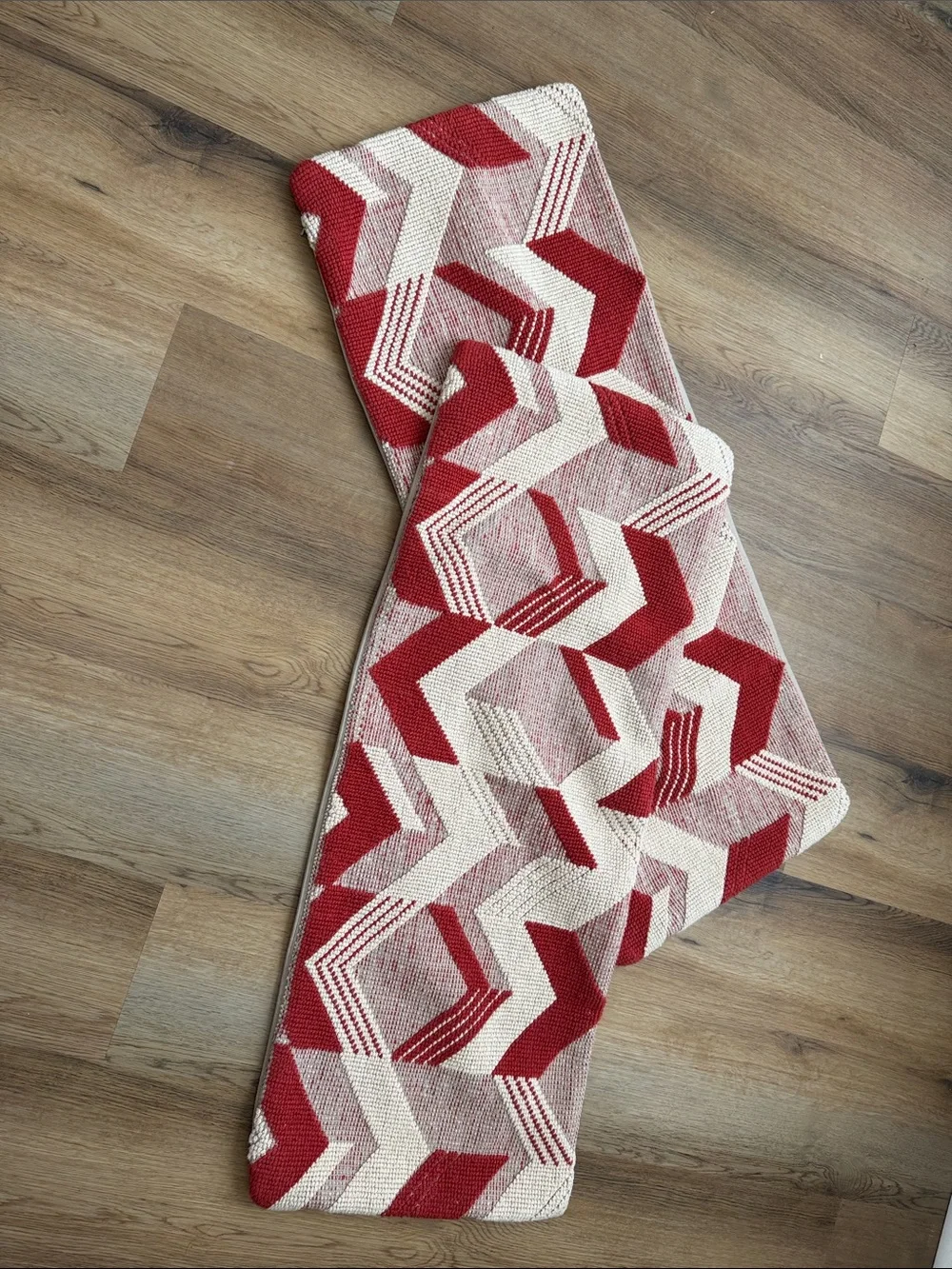 Two West Elm Red and Cream Geometric Accent Pillow Covers